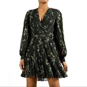 Ted Baker Dress Izziiy Papyrus Black Floral Print Pleated Party Flirty  Size 8